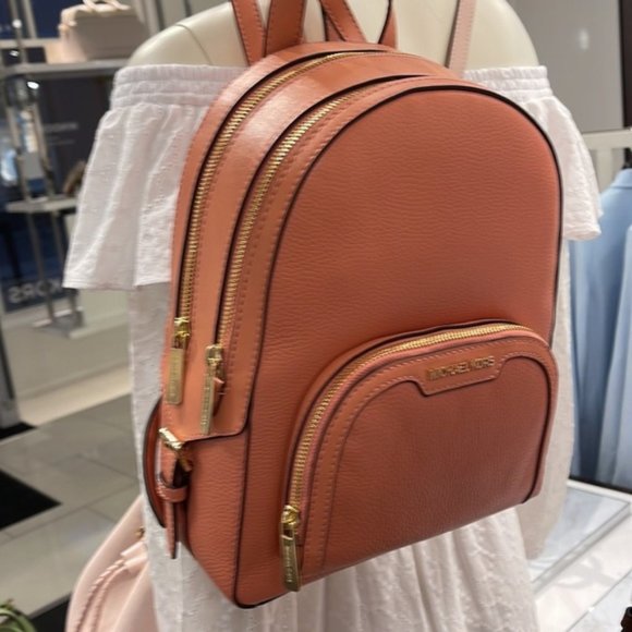 Michael Kors Jaycee Medium Zip PKT Backpack Sherbert Leather - Picture 1 of 13